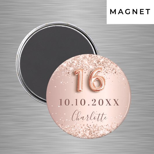 Aimant Rose goldée blush pailletée save the date pour 16 