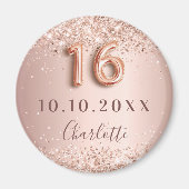 Aimant Rose goldée blush pailletée save the date pour 16  (Devant)