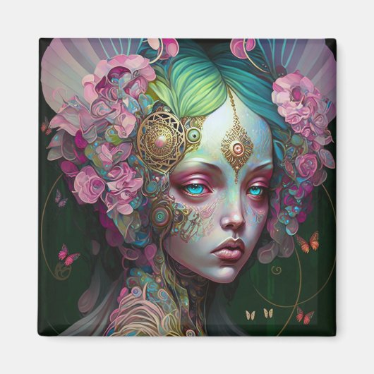 Aimant Rose Green Elf Fairy Femme Imaginaire Art (Devant)