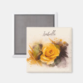 Aimant Rose jaune simple aquarelle (Recto/Verso)