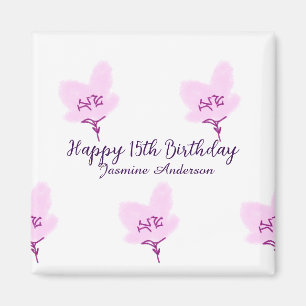 Aimant Rose mauve floral 15e anniversaire quinceanera nom