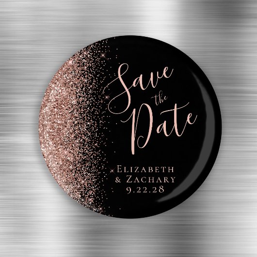 Aimant Rose noire or scintillant écriture Save the Date