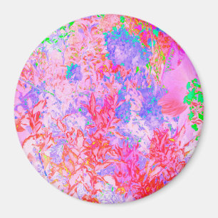 Aimant Rose pastel et rouge avec paysage d'hortensia bleu