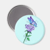 Aimant Rose pourpre avec papillon (Recto/Verso)