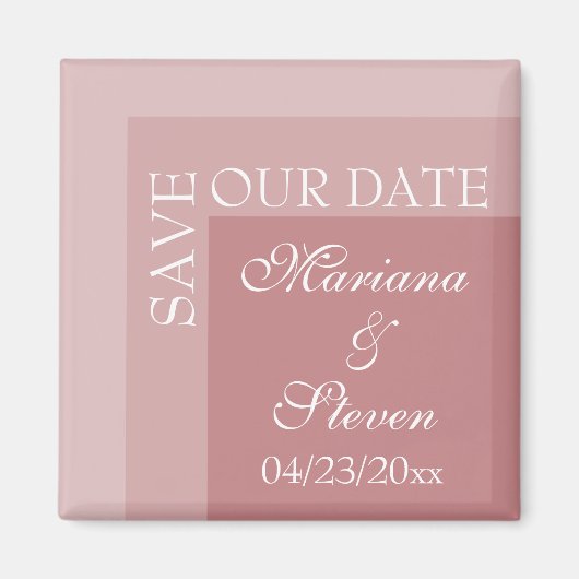 Aimant Rose Poussiéreuse Simple Mariage Chic Moderne Scri (Devant)