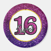 Aimant Rose & Purple Sweet 16 Parties scintillant étincel (Devant)