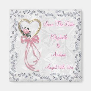 Aimant Rose Romantique, Diamants & Ruban Enregistrer La D