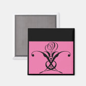 Aimant Rose rose Art déco noir (Recto/Verso)