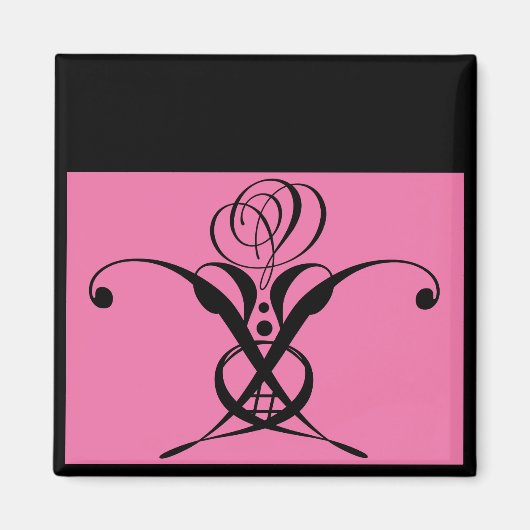 Aimant Rose rose Art déco noir (Devant)