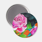 Aimant Rose rose avec aquarelle orange (Recto/Verso)