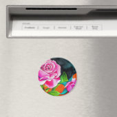 Aimant Rose rose avec aquarelle orange (In Situ (Lave-vaisselle))