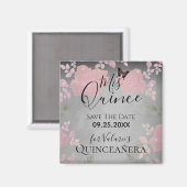Aimant Rose Rose chic Quinceanera rose Enregistrer la dat (Recto/Verso)