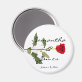 Aimant Rose rouge à longue tige unique (Recto/Verso)