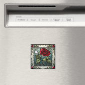 Aimant Rose rouge avec bordure de vigne 2 Aspect vitrail (In Situ (Lave-vaisselle))