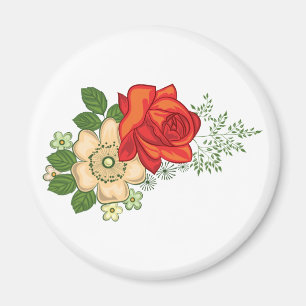 Aimant Rose Rouge et Pâquerettes