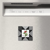 Aimant Rose rouge géométrique noire et blanche avec nom (In Situ (Lave-vaisselle))