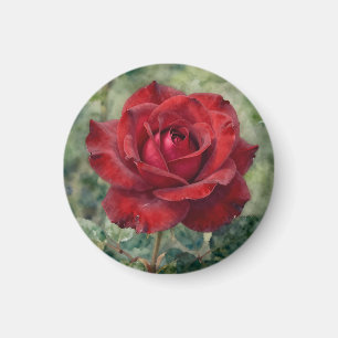 Aimant Rose Rouge Profonde Romantique en Fleur