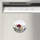 Aimant Rose rouge romantique et dentelle blanche (In Situ (Lave-vaisselle))