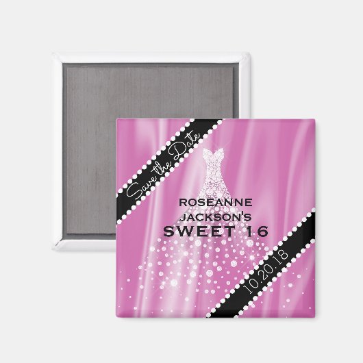 Aimant Rose Sweet 16 Enregistrer la date Elegant Diamants (Recto/Verso)