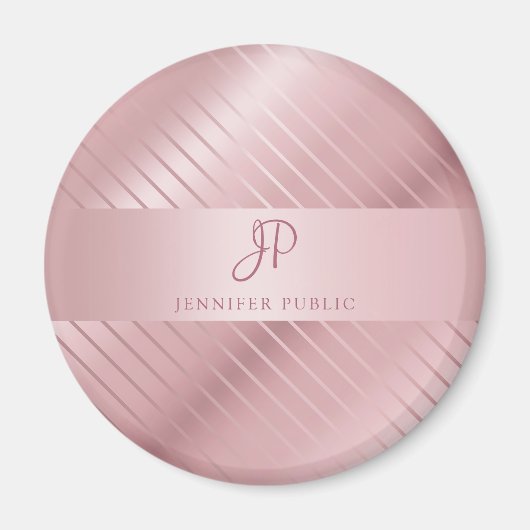 Aimant Rose tendance Modèle or Monogramme moderne (Devant)