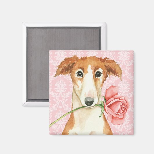 Aimant Rose Valentin Borzoi (Recto/Verso)