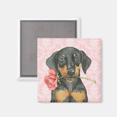 Aimant Rose Valentine Doberman (Recto/Verso)