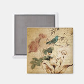Aimant Rose victorien Paris Scripts oiseau français botan (Recto/Verso)