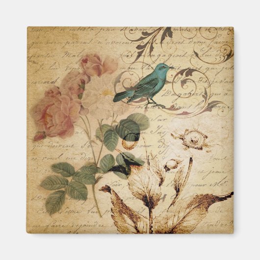 Aimant Rose victorien Paris Scripts oiseau français botan (Devant)