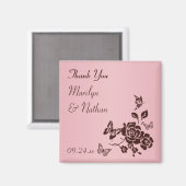 Aimant Rose vif avec Fleurs Brown Mariage Faveur (Recto/Verso)
