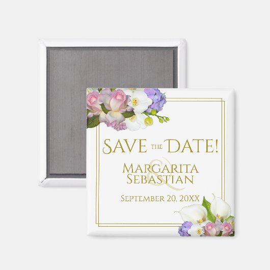 Aimant Rosebuds rose & Calla Lilies Mariage Enregistrer l (Recto/Verso)