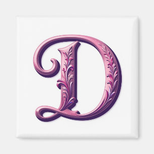 Aimant Rosemaling Métallisé Moderne Lettre D, Rose/Violet