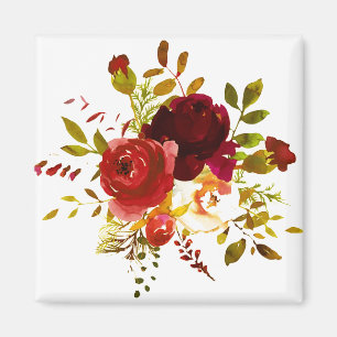 Aimant Roses aquarellées bordeaux et rouges