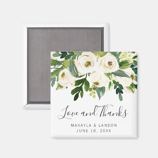 Aimant Roses Blanches Florales Verdure Mariage Faveur (Recto/Verso)