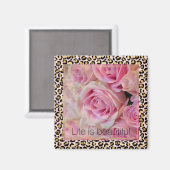 Aimant Roses blanches roses Beaux moments Leopard (Recto/Verso)