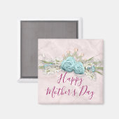 Aimant Roses bleus et bouquet floral de la Couronne Fête  (Recto/Verso)