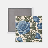 Aimant Roses Bleus Et Feuilles Verts, (Recto/Verso)