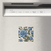 Aimant Roses Bleus Et Feuilles Verts, (In Situ (Lave-vaisselle))