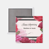 Aimant Roses de l'anniversaire du mariage, bandes, noms p (Recto/Verso)