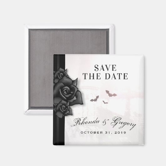 Aimant Roses et chauves-souris noires gothiques Mariage H (Recto/Verso)