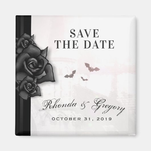 Aimant Roses et chauves-souris noires gothiques Mariage H (Devant)