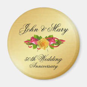 Aimant Roses et Gold 50e anniversaire Mariage personnalis