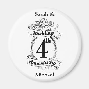 Aimant Roses et vignes Romantique 4e anniversaire Mariage