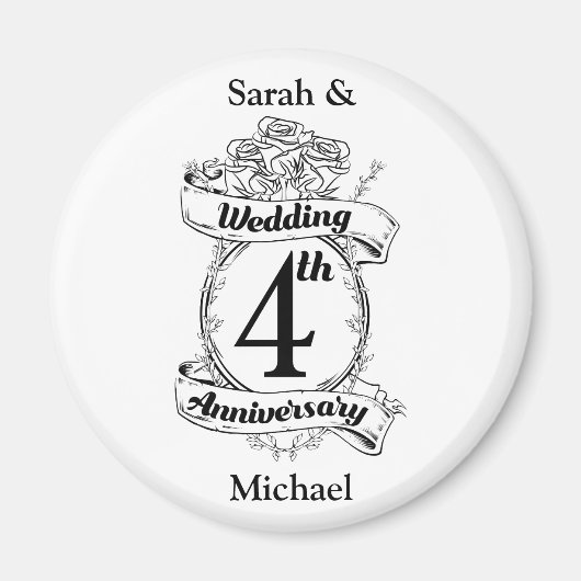 Aimant Roses et vignes Romantique 4e anniversaire Mariage (Devant)