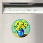 Aimant Roses jaunes dans un Vase bleu Boho Art (In Situ (Lave-vaisselle))