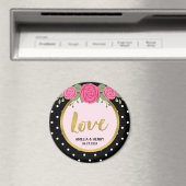 Aimant Roses noirs et blancs de point de polka épousant (In Situ (Lave-vaisselle))