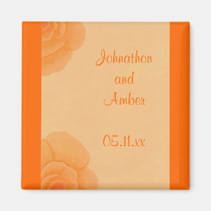 Aimant Roses orange fanées Enregistrer la date Mariage Ai