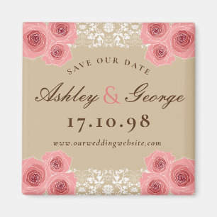 Aimant Roses Roses Roses Et Dentelle Damas Vintage Enregi