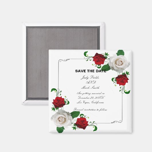 Aimant Roses rouges et blanches Mariage de Noël Enregistr (Recto/Verso)