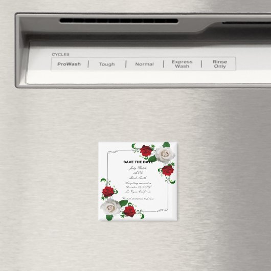 Aimant Roses rouges et blanches Mariage de Noël Enregistr (In Situ (Lave-vaisselle))