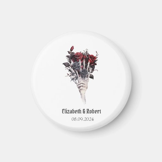 Aimant Roses rouges gothiques Squelette Mariage (Devant)